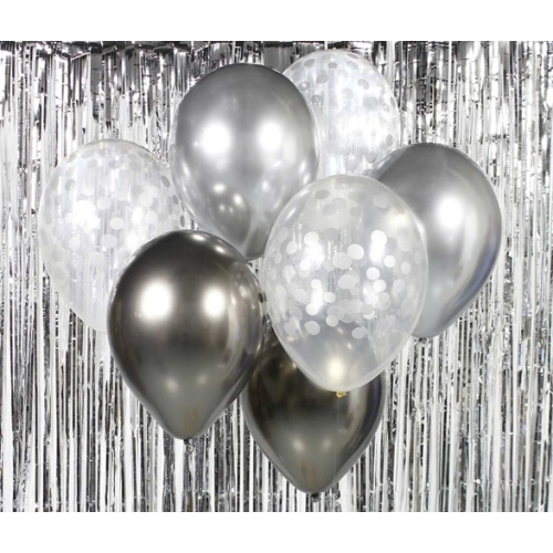 Balony bukiet balonowy srebrno grafitowy 7szt